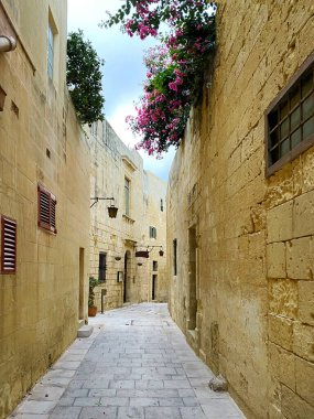 Antik bir şehrin sokak ve duvarları. Mdina, Malta