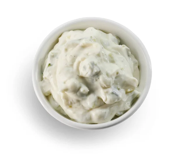 Bowl Tzatziki Sauce Isolated White Background Top View — Stock Photo, Image