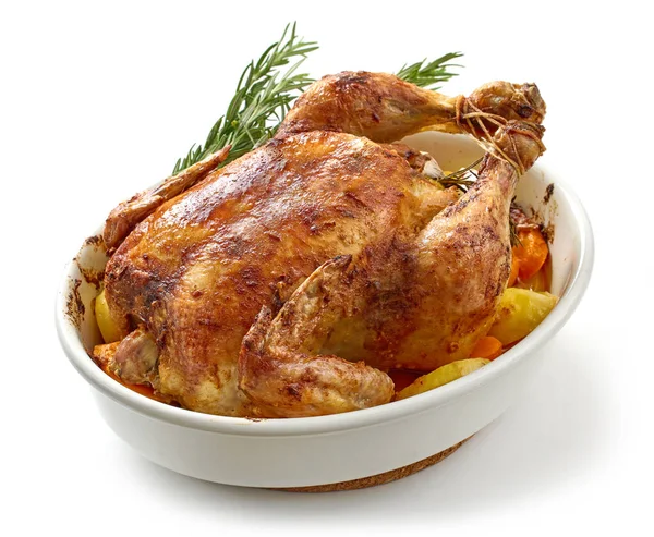 Gebratenes Huhn Und Gemüse Isoliert Auf Weißem Hintergrund — Stockfoto