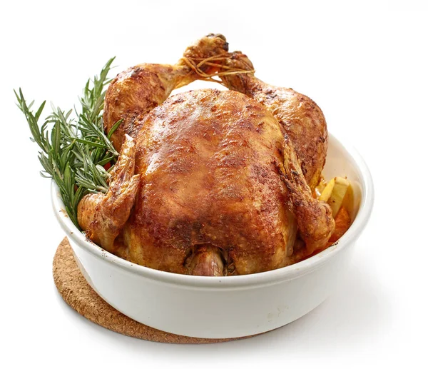 Ψητό Κοτόπουλο Και Λαχανικά Που Απομονώνονται Λευκό Φόντο — Φωτογραφία Αρχείου