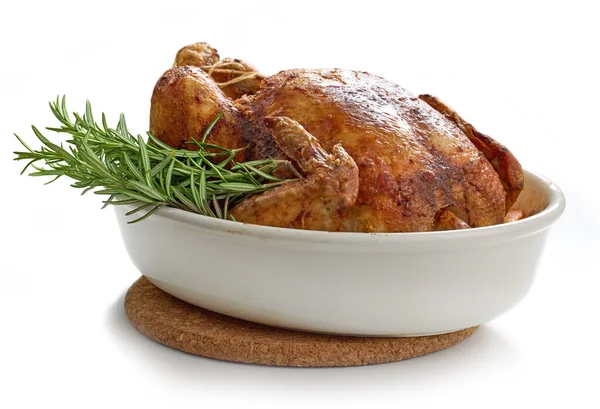 Egész Pörkölt Csirke Fehér Alapon Izolálva — Stock Fotó