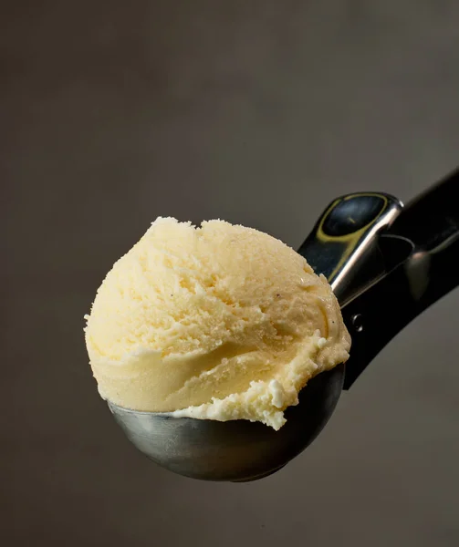 Vanilla Ice Cream Ball Dark Grey Background — Zdjęcie stockowe
