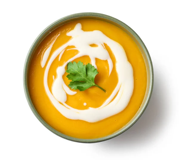 Bowl Vegetable Cream Soup Isolated White Background Top View — Stock Photo, Image