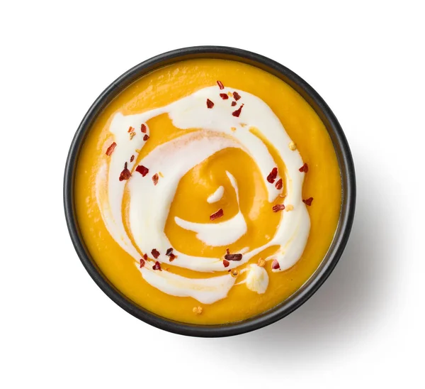Bowl Vegetable Cream Soup Decorated Chili Flakes Isolated White Background — Stock Photo, Image
