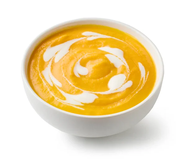 一碗在白色背景上隔离的南瓜奶油汤 — 图库照片