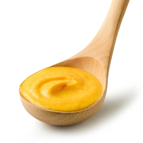 Vegetable Cream Soup Wooden Ladle Isolated White Background — Stock Photo, Image