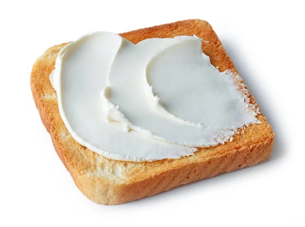 Brood Toast Met Room Kaas Geïsoleerd Witte Achtergrond — Stockfoto