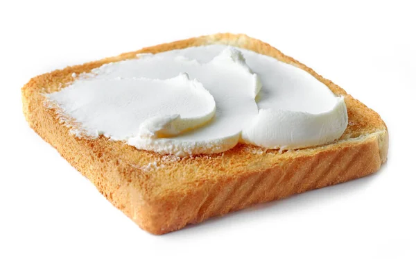 Toast Met Roomkaas Geïsoleerd Witte Achtergrond — Stockfoto