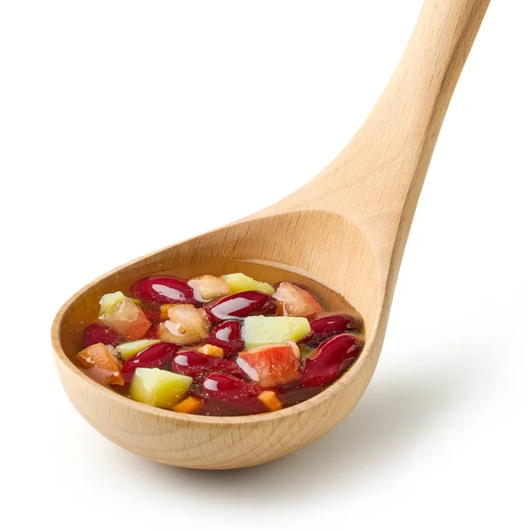 Vegetable Soup Wooden Ladle Isolated White Background — Stock Photo, Image