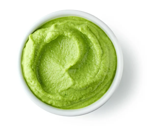 Kom Van Groene Groente Puree Geïsoleerd Witte Achtergrond Bovenaanzicht — Stockfoto