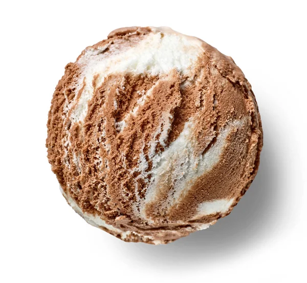 巧克力和香草冰淇淋球 白色背景隔离 顶部视图 — 图库照片
