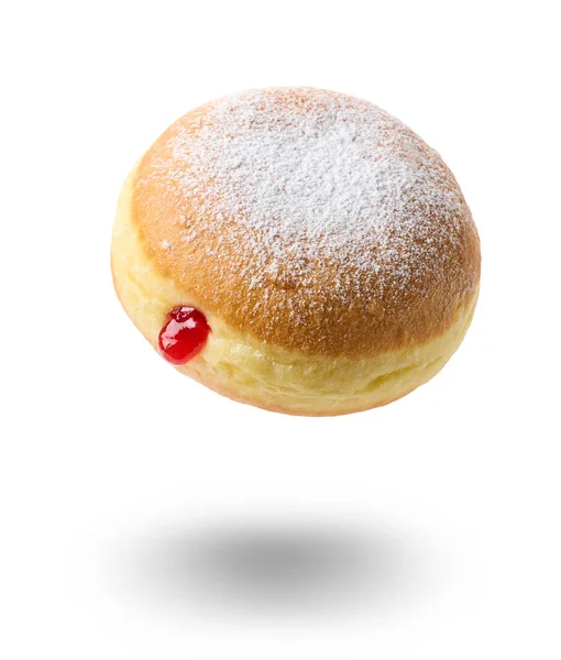 Freshly Baked Jelly Donut Levitate White Background Isolated — Stock Photo, Image