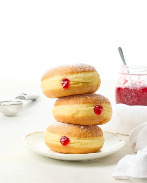 Stack Freshly Baked Jelly Donuts White Background — Stock Photo, Image