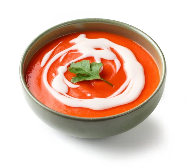 Чаша Супа Томатного Крема Белом Фоне — стоковое фото