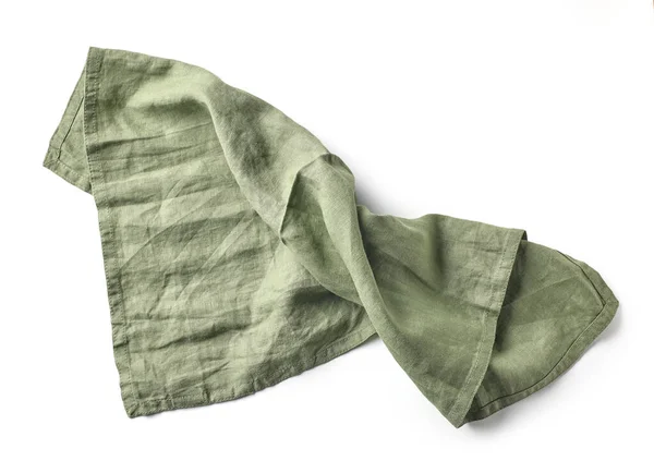 Green Cotton Napkin Isolated White Background Top View — Stock Photo, Image