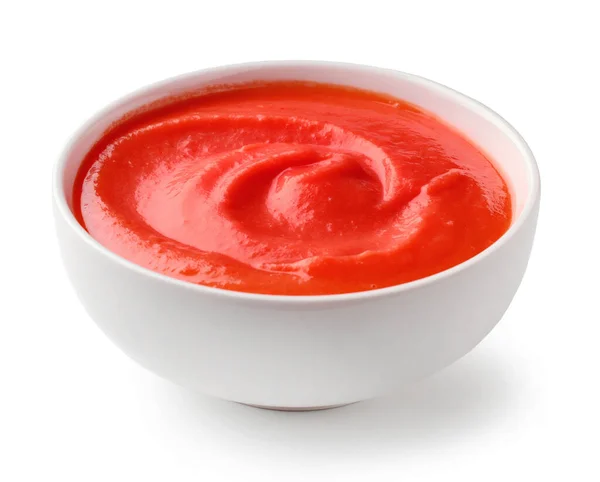 Tigela Ketchup Purê Tomate Isolado Fundo Branco — Fotografia de Stock