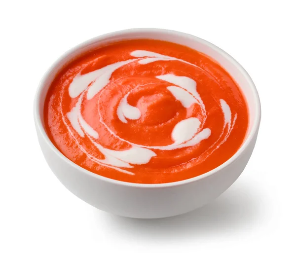 Bol Soupe Crème Tomate Isolé Sur Fond Blanc — Photo