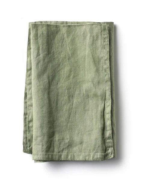 Skládaný Zelený Bavlněný Ubrousek Izolovaný Bílém Pozadí Horní Pohled — Stock fotografie