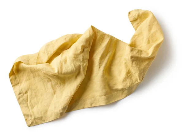 Yellow Crumpled Cotton Napkin Isolated White Background Top View — Stock Photo, Image
