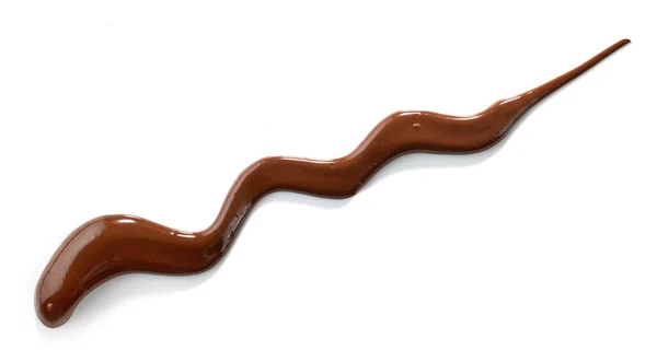 Smält Choklad Isolerad Vit Bakgrund Ovanifrån — Stockfoto