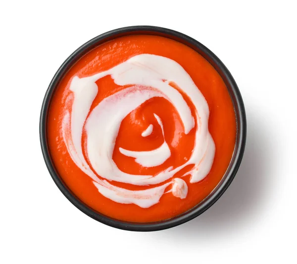 Tigela Sopa Creme Tomate Isolado Fundo Branco Vista Superior — Fotografia de Stock