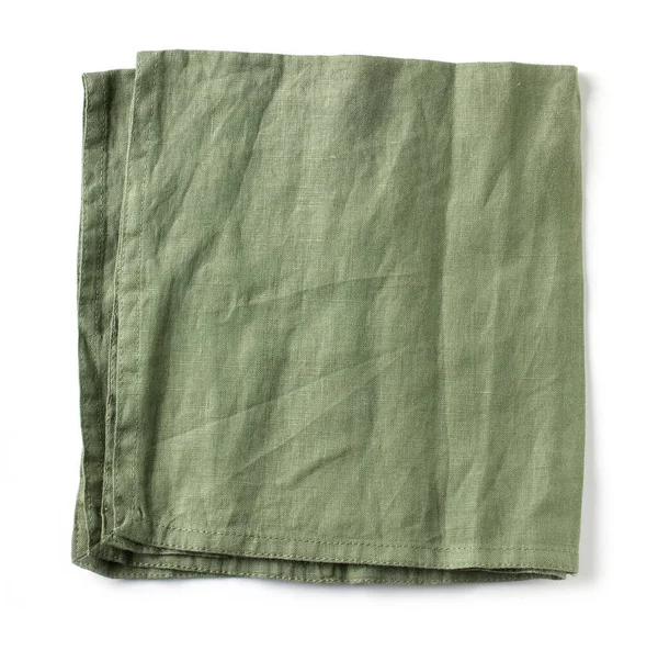 Green Folded Cotton Napkin Isolated White Background Top View — Stock Photo, Image