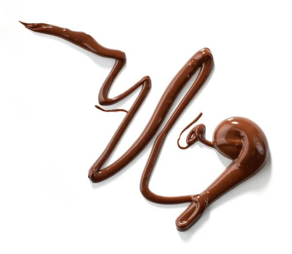Chocolate Derretido Isolado Fundo Branco Vista Superior — Fotografia de Stock