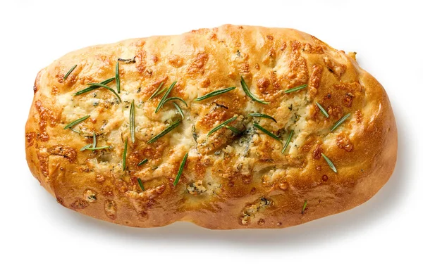 Freshly Baked Italian Flat Bread Focaccia Blue Cheese Rosemary Isolated — Stock Photo, Image