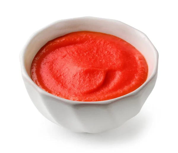 Tigela Ketchup Molho Tomate Vermelho Isolado Fundo Branco — Fotografia de Stock