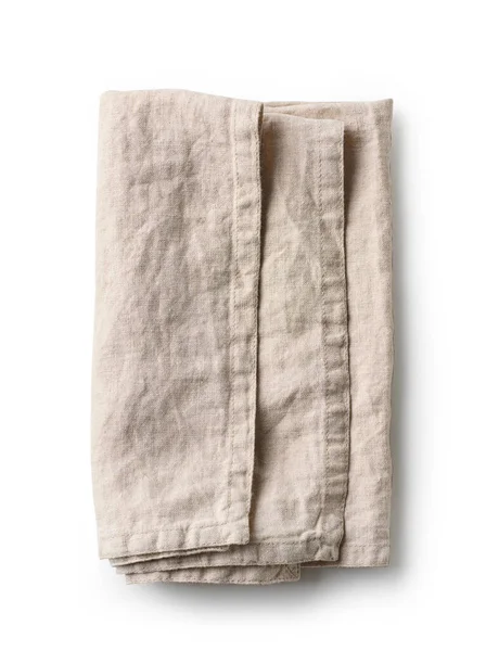 白い背景に孤立した折り畳まれたリネンナプキントップビュー — ストック写真