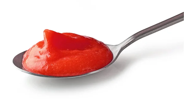 Purée Ketchup Tomate Dans Une Cuillère Isolée Sur Fond Blanc — Photo