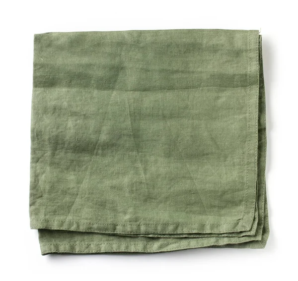 Skládaný Zelený Bavlněný Ubrousek Izolovaný Bílém Pozadí Horní Pohled — Stock fotografie