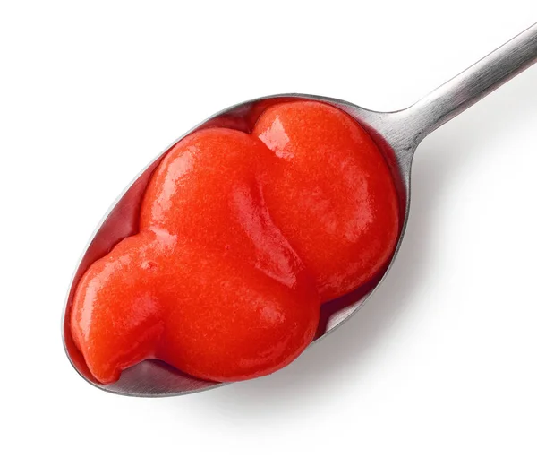 Purée Ketchup Tomate Dans Une Cuillère Isolée Sur Fond Blanc — Photo
