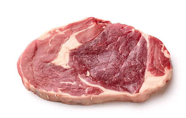 Carne Crua Fresca Entrecote Bife Isolado Fundo Branco Vista Superior — Fotografia de Stock