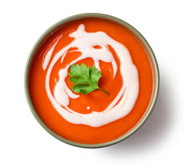在白色背景上隔离的一碗蔬菜汤 顶部视图 — 图库照片