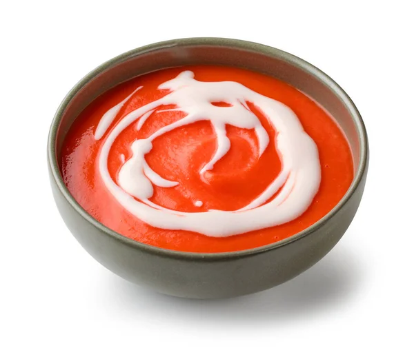 Cuenco Sopa Crema Tomate Aislado Sobre Fondo Blanco —  Fotos de Stock