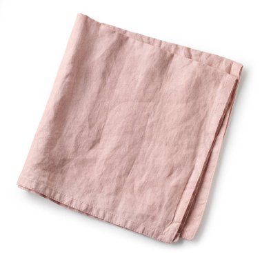 Pembe katlanmış pamuk peçete beyaz arkaplanda izole edilmiş, üst görünüm