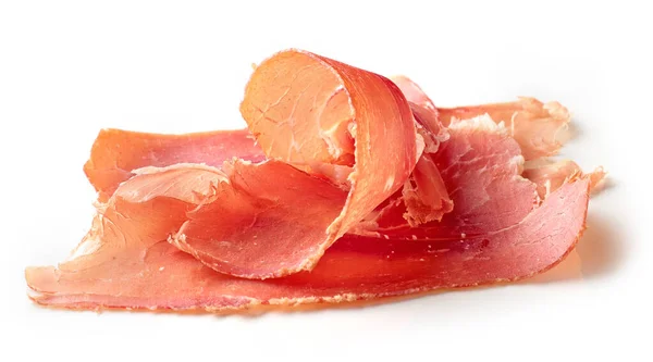 Gesneden Spaanse Iberico Ham Geïsoleerd Witte Achtergrond — Stockfoto