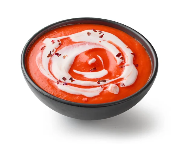 Tigela Sopa Creme Tomate Isolada Fundo Branco — Fotografia de Stock