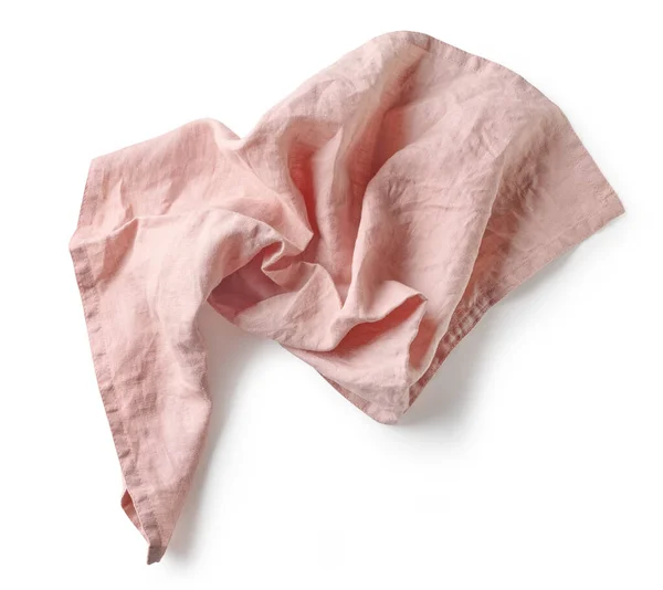 Pink Crumpled Cotton Napkin Isolated White Background Top View — Stock Photo, Image