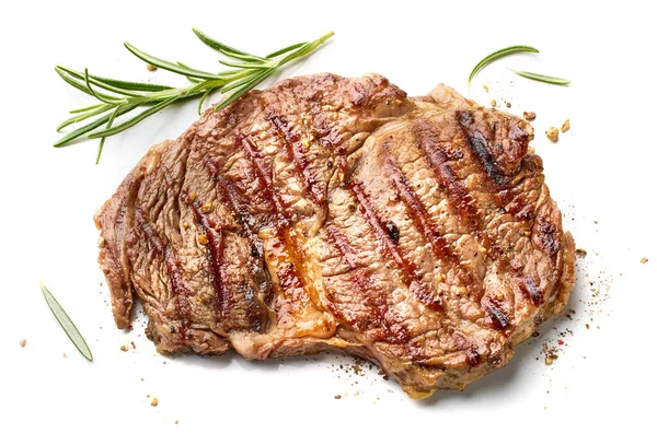 新鲜烤牛肉杂烩牛排分离的白色背景 顶部视图 — 图库照片