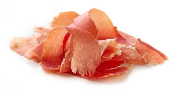 Sliced Spanish Iberico Ham Isolated White Background — Stock Photo, Image