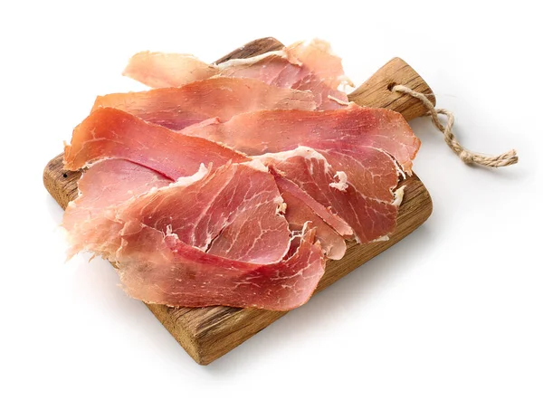 Sliced Spanish Iberico Ham Isolated White Background Top View — Stock Photo, Image