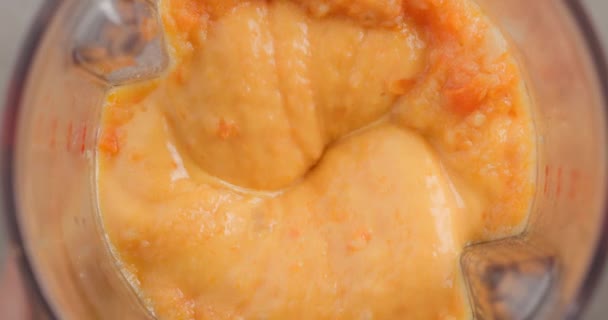 Process Making Vegetable Cream Soup Boiled Carrot Potato Onion Mixing — Vídeo de stock