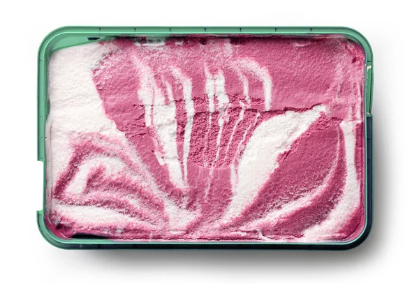 Open Vanilla Fruit Ice Cream Box Isolated White Background Top — Stock Photo, Image