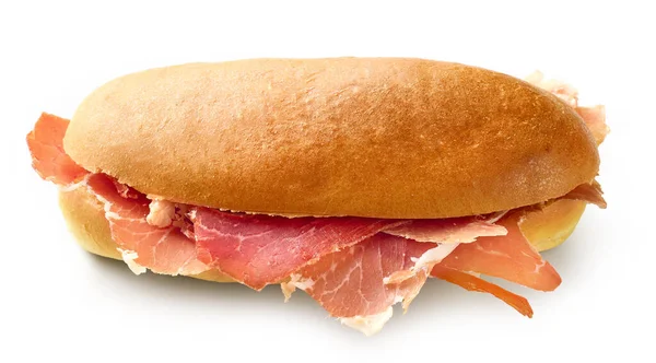 Sandwich Mit Scheiben Geschnittenem Spanischen Iberico Schinken Isoliert Auf Weißem — Stockfoto
