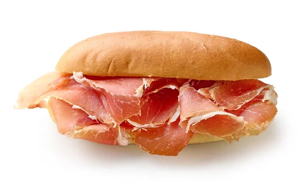 夹心三明治 带有切碎的西班牙意大利火腿 背景为白色 — 图库照片