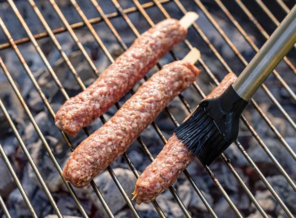 Pinchos Kebab Carne Picada Una Parrilla — Foto de Stock