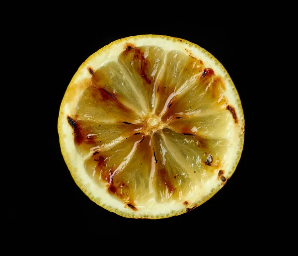 Grilled Juicy Lemon Slice Isolated Black Background Top View — Stock Photo, Image
