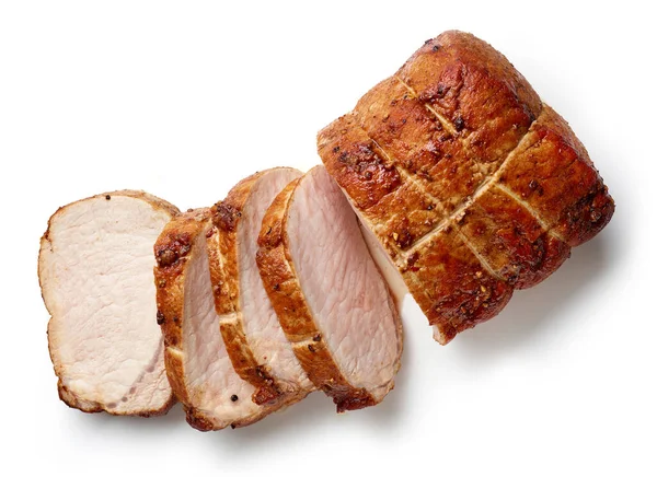 Sliced Juicy Roast Pork Isolated White Background Top View — Stock Photo, Image